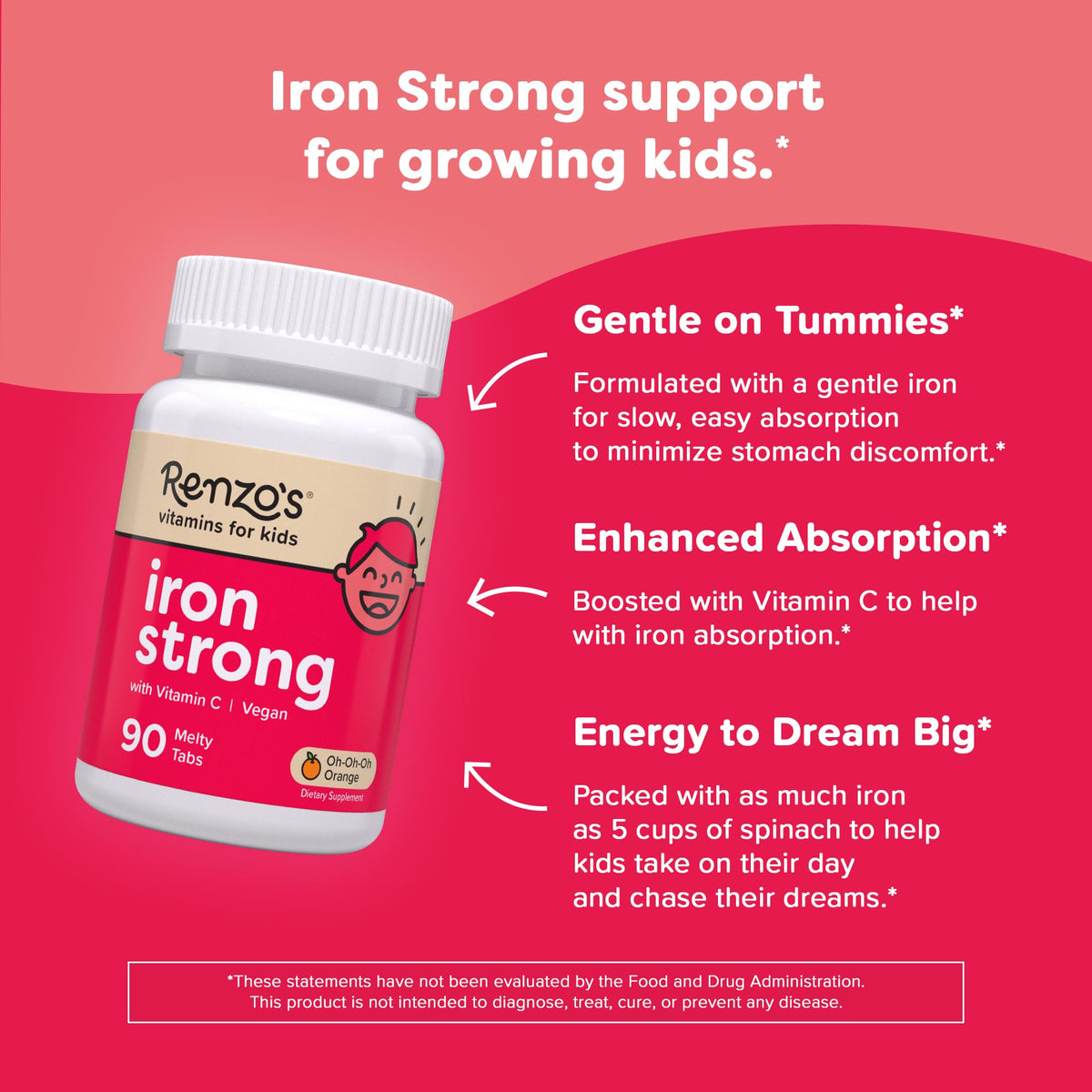 Renzo's Iron Supplement for Kids, Dissolvable Melty Tabs - 90 Count - image 3