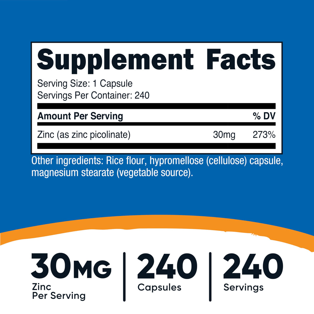 Nutricost Zinc Picolinate 30mg - Gluten Free and Non-GMO