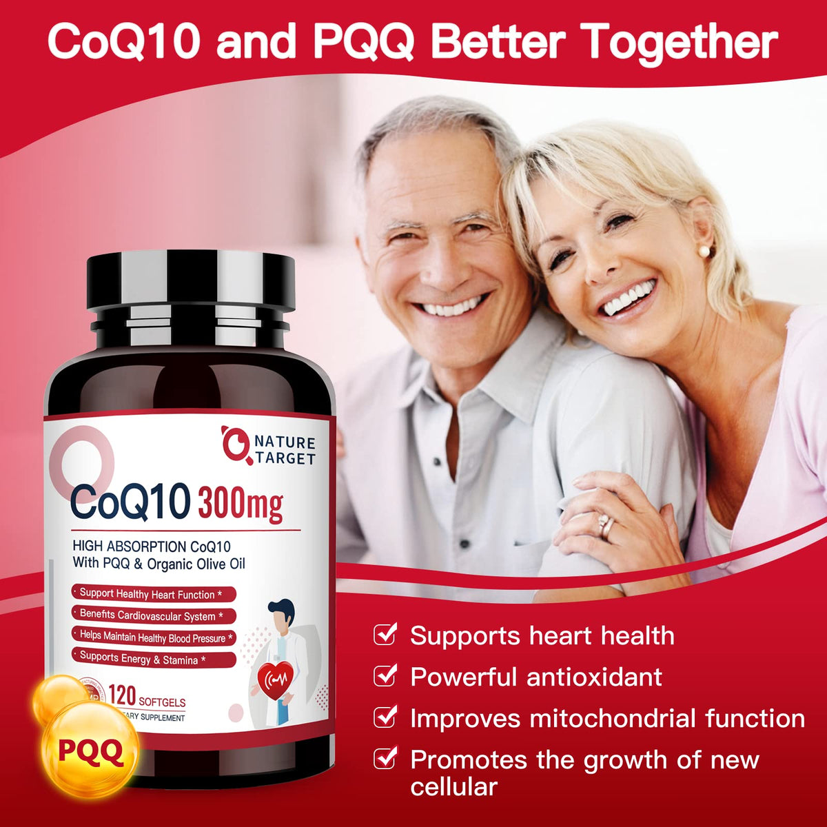 NATURE TARGET CoQ10 300mg Softgels with PQQ - 120 Softgels - image 3
