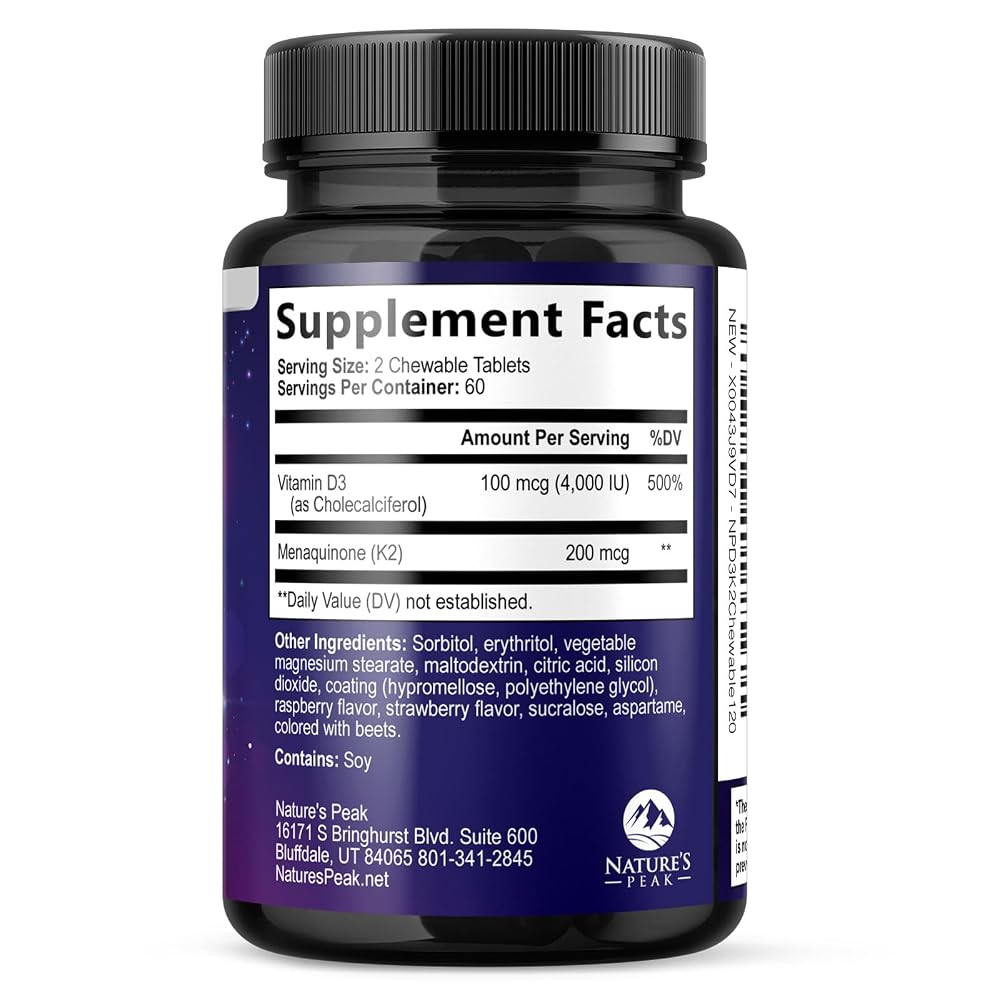 Nature's Peak Vitamin D3 K2-4000 IU Vitamin D3 & 200 mcg Vitamin K2
