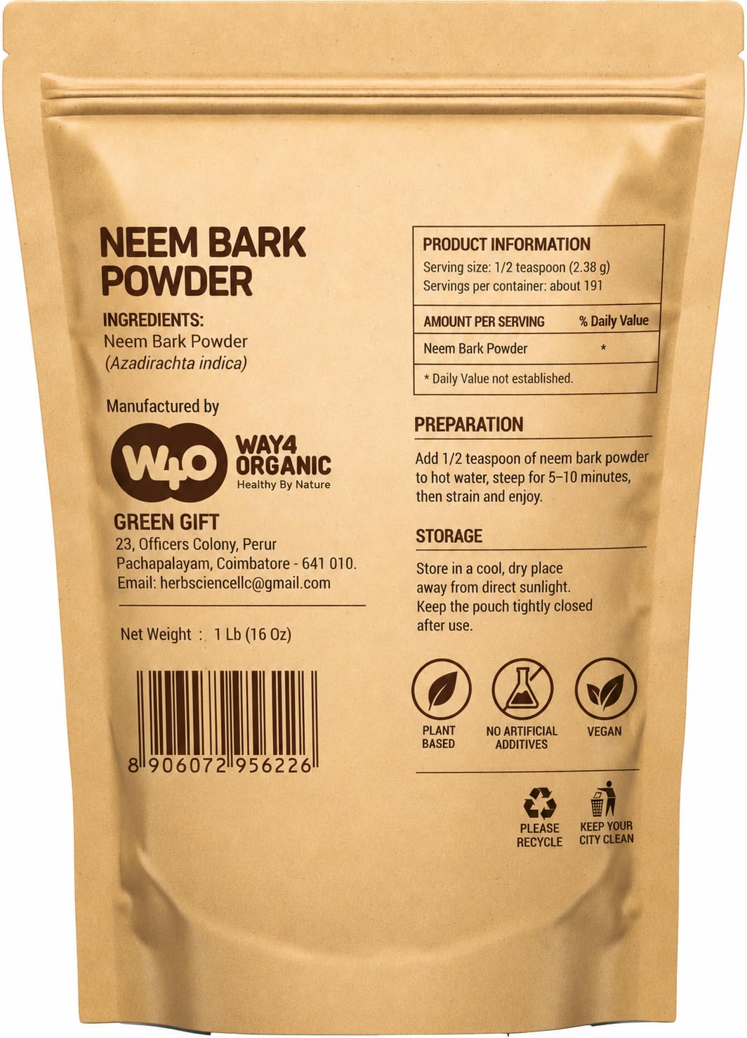 WAY 4 ORGANIC Neem Bark Powder - 16 oz - image 2