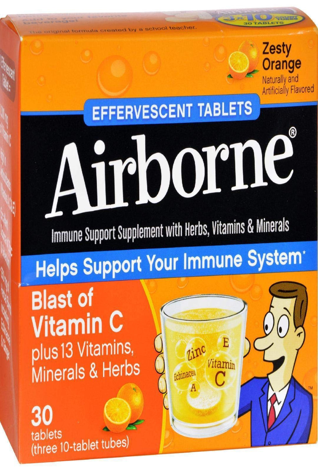 Airborne Immune Support Effervescent Tablets Zesty Orange - 30 Count