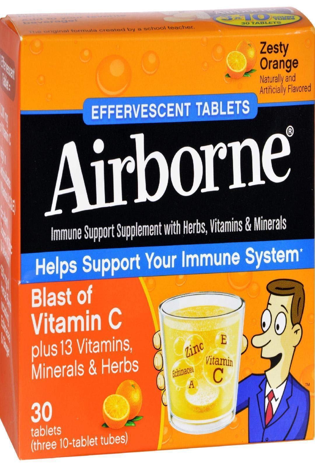 Airborne Immune Support Effervescent Tablets Zesty Orange - 30 Count