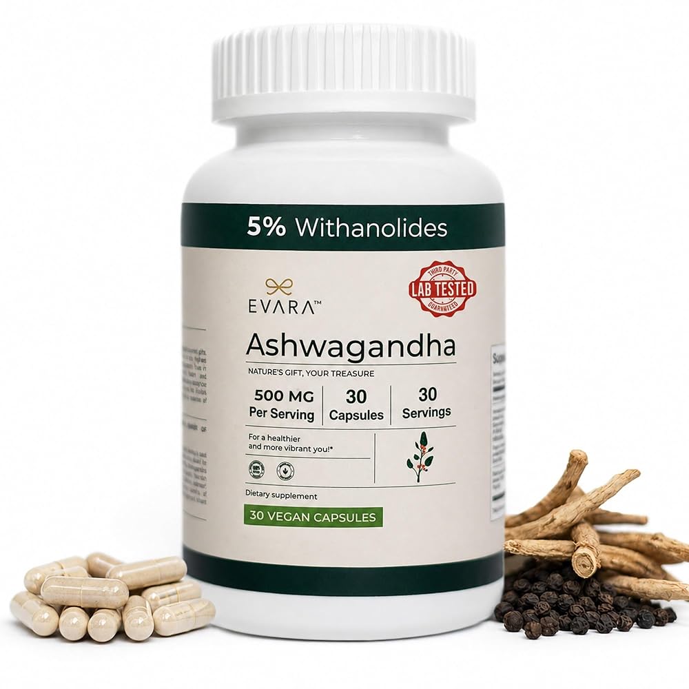 EVARA Ashwagandha Capsules 500mg High Potency Ashwagandha Root