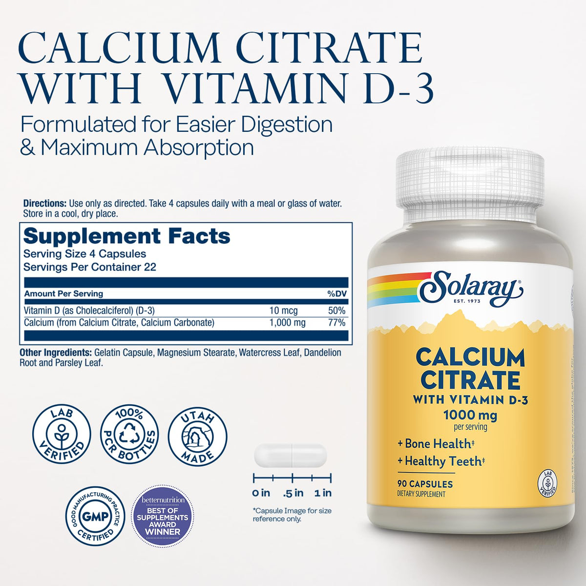 SOLARAY Capsule Calcium Citrate Bone Strength,Healthy Teeth 1000Mg