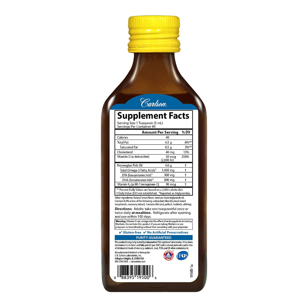 Carlson Omega-3 + D & K Liquid 1430 mg - 200 mL - image 2