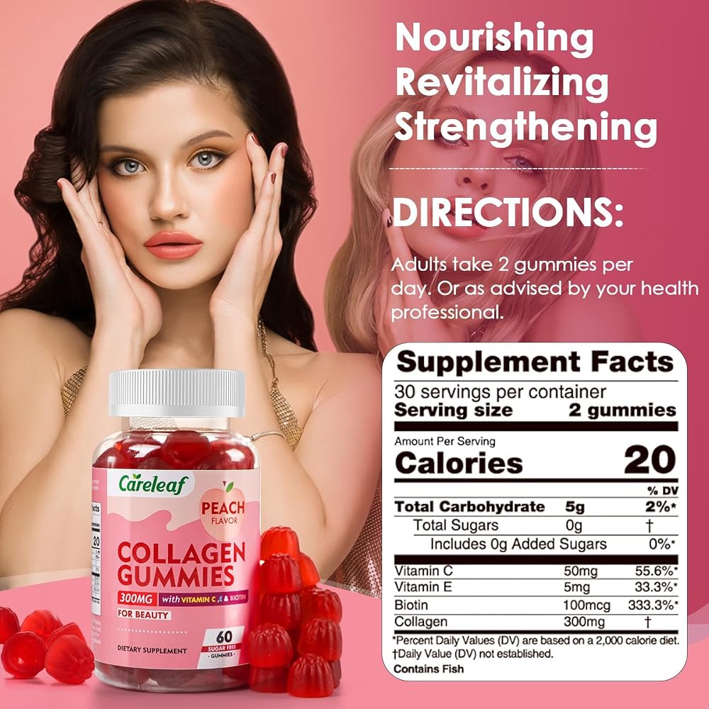 careleaf Sugar Free Collagen Gummies with Vitamin C & E - 60 Gummies - image 3