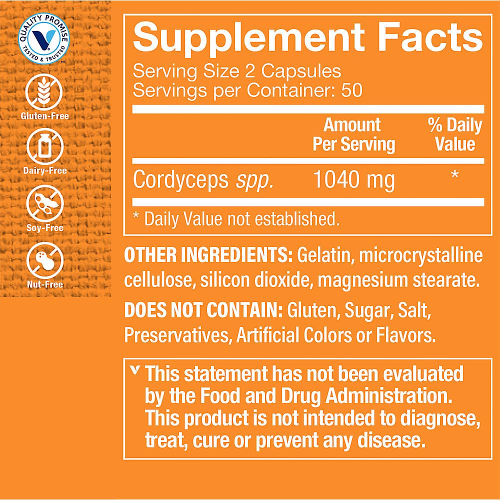 The Vitamin Shoppe Cordyceps Mushroom Supplement 1,040 MG - 100 Capsules - image 2
