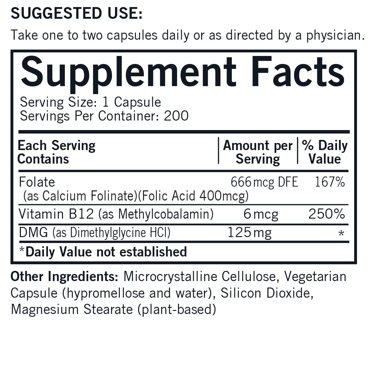 Kirkman DMG with Folate and Methyl B12 125 mg - 200 Capsules - image 2