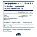 Vital Nutrients Vitamin B12 & Methyl Folate - 100 Capsules - image 2
