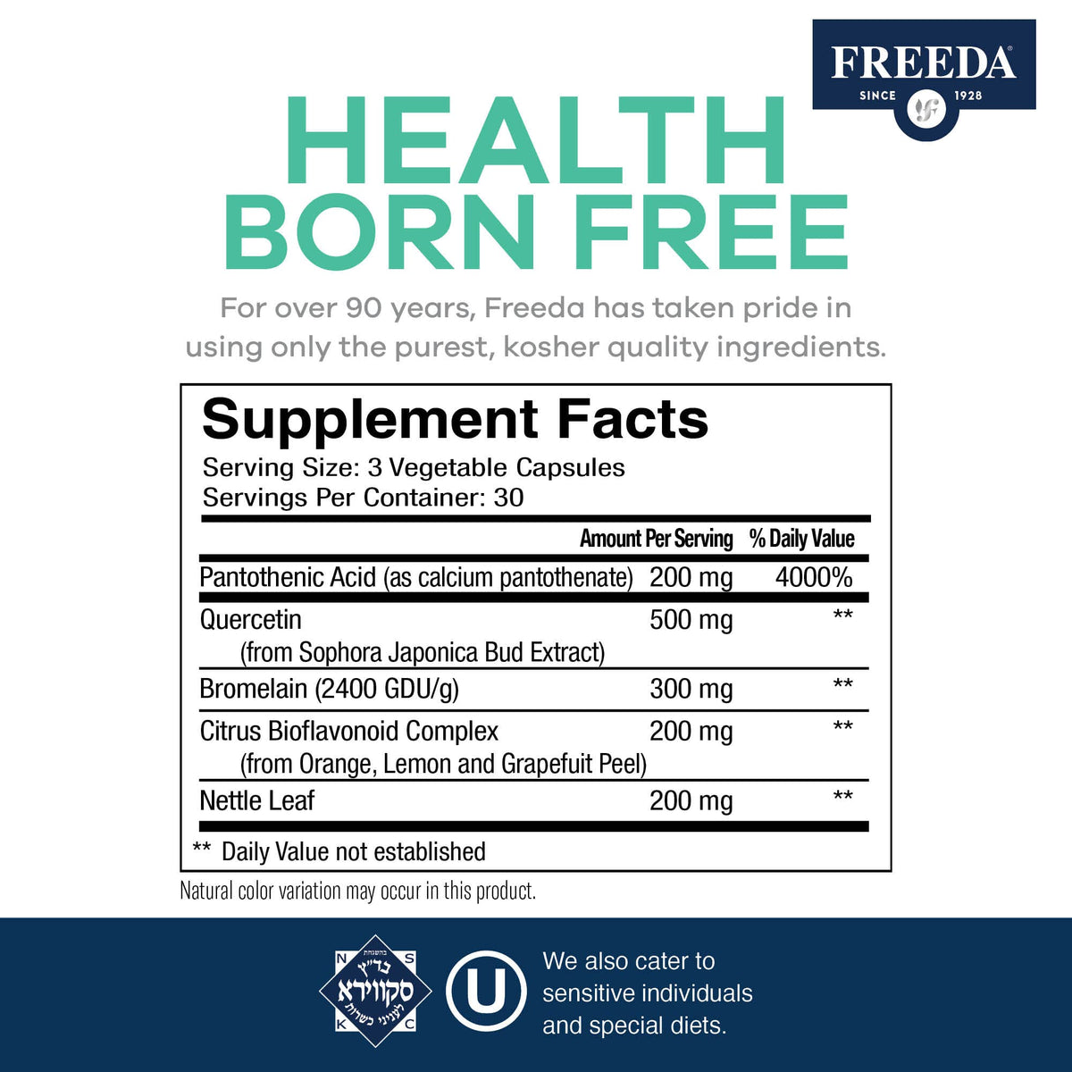 FREEDA Quercetin, Bromelain & Nettle Leaf Respiratory Support - 90 Capsules - image 3