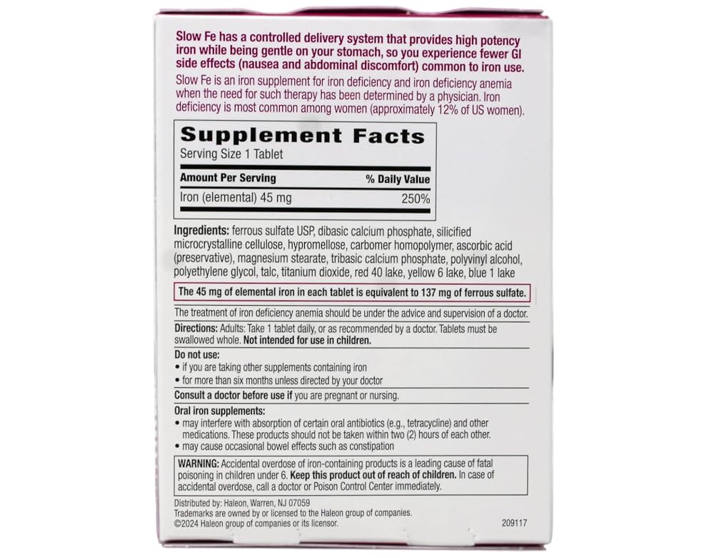 Slow Fe Iron Supplement Slow Release High Potency - 150 Tablets - image 3