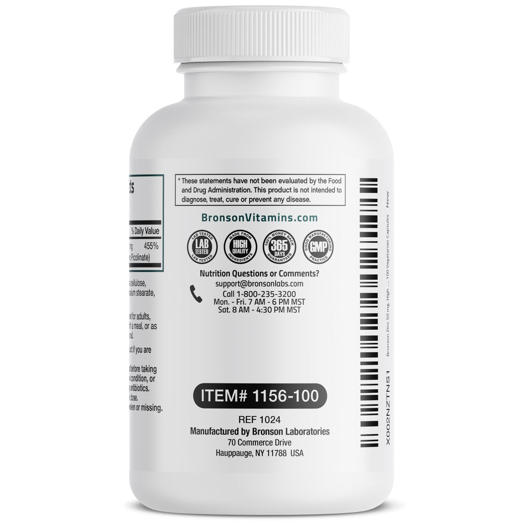 Bronson Zinc Complex 50 mg - 100 Vegetarian Capsules - image 5
