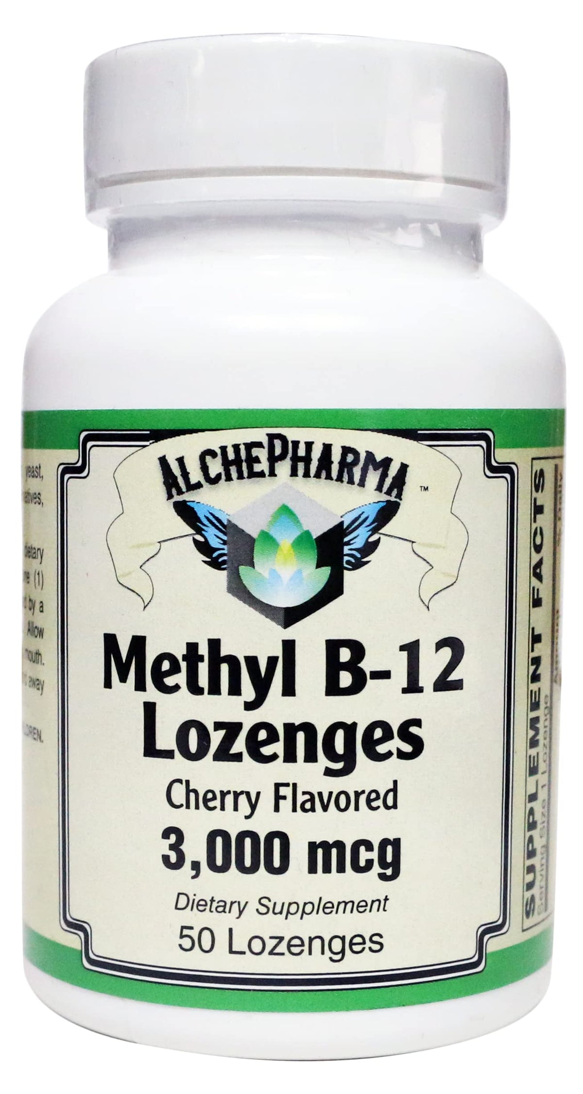 AlchePharma Methyl B-12, 3,000mcg w/Folic Acid Biotin and B-6 Lozenges