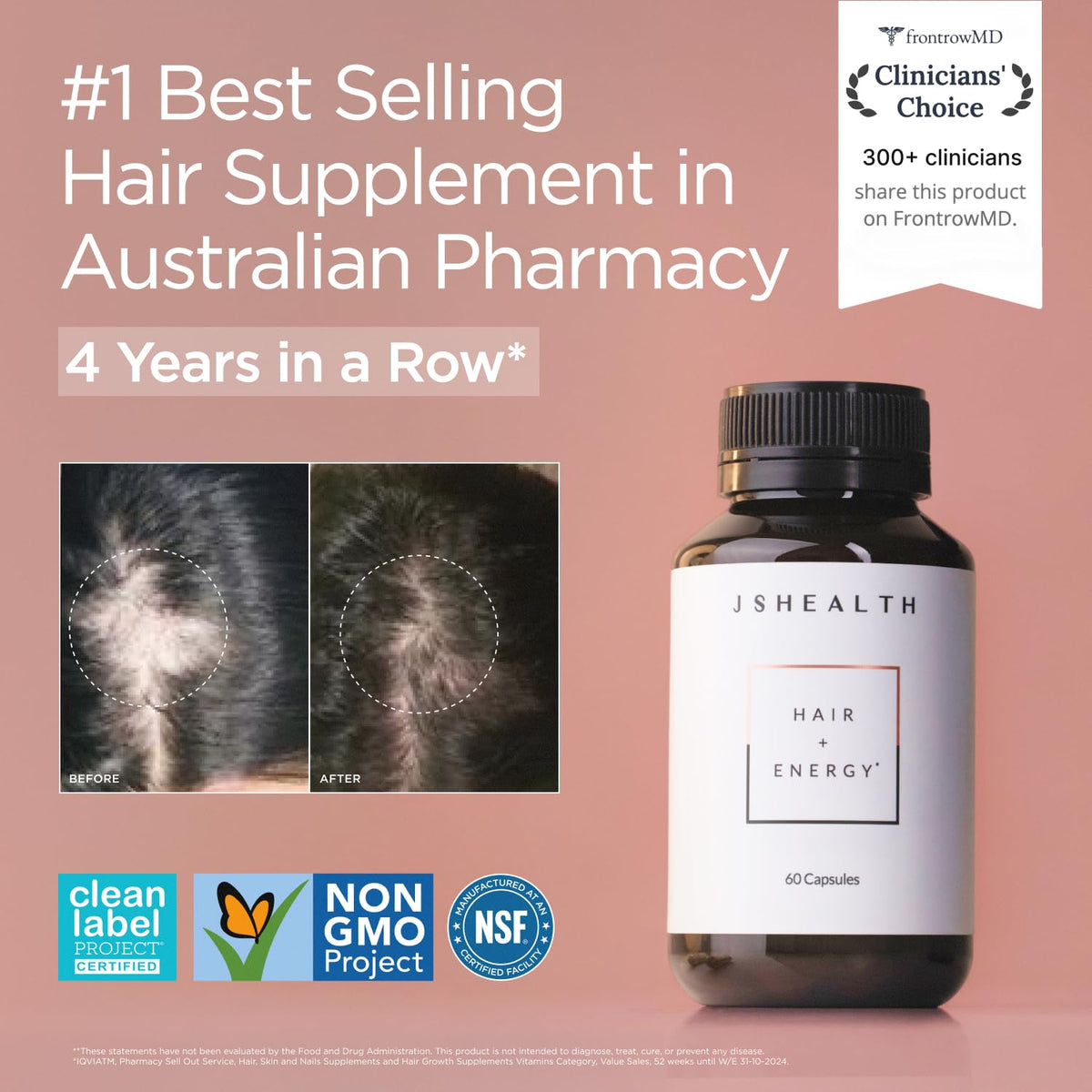 JSHealth Vitamins Hair + Energy Formula - 120 Capsules - image 2