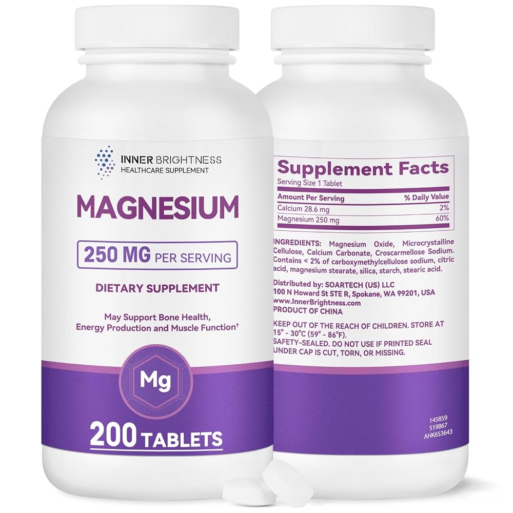 Inner Brightness Pure Magnesium 250mg with Calcium - 200 Tablets