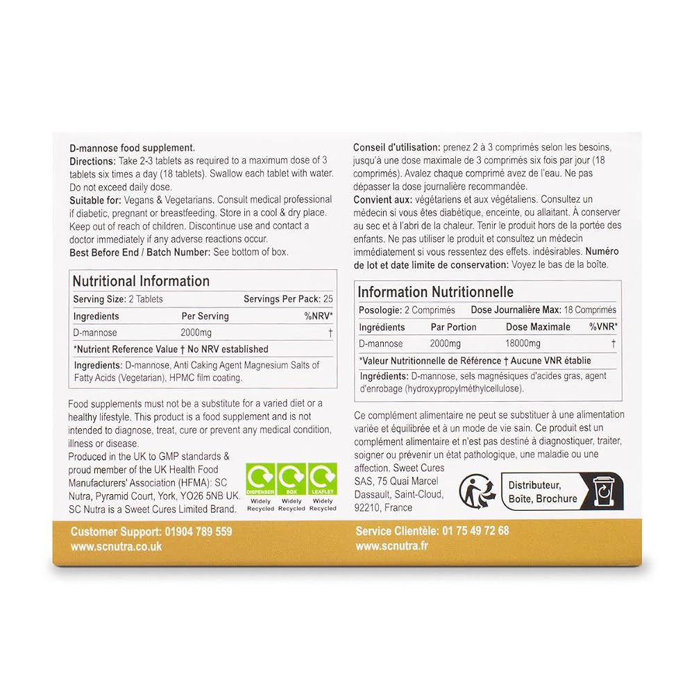 Sweet Cures D-Mannose 1000mg Tablets - 50 Tablets - image 4