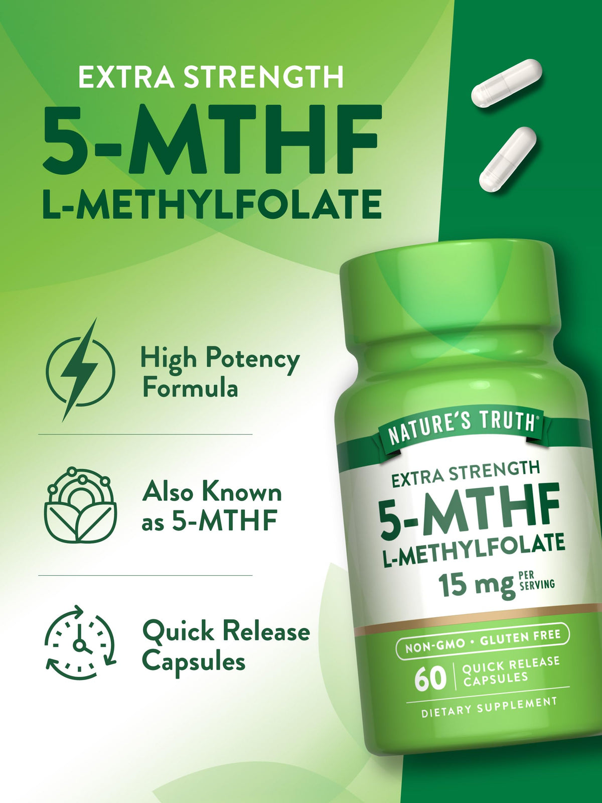 Nature's Truth L-Methylfolate 15mg - 60 Capsules - image 5