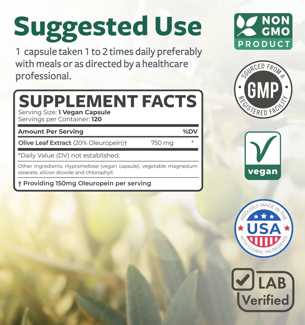 Healths Harmony Olive Leaf Extract 750mg - 120 Capsules - image 4