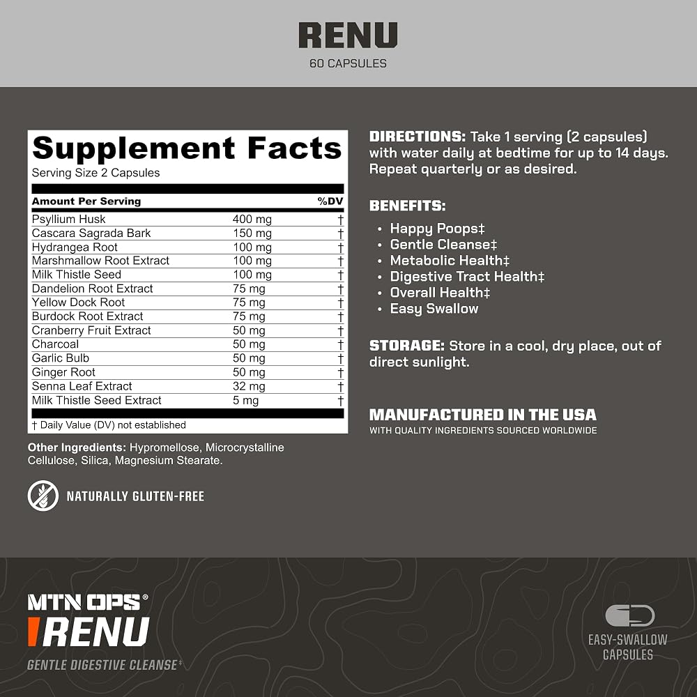 MTN OPS Renu Psyllium Husk Digestive Health - 60 Capsules - image 2