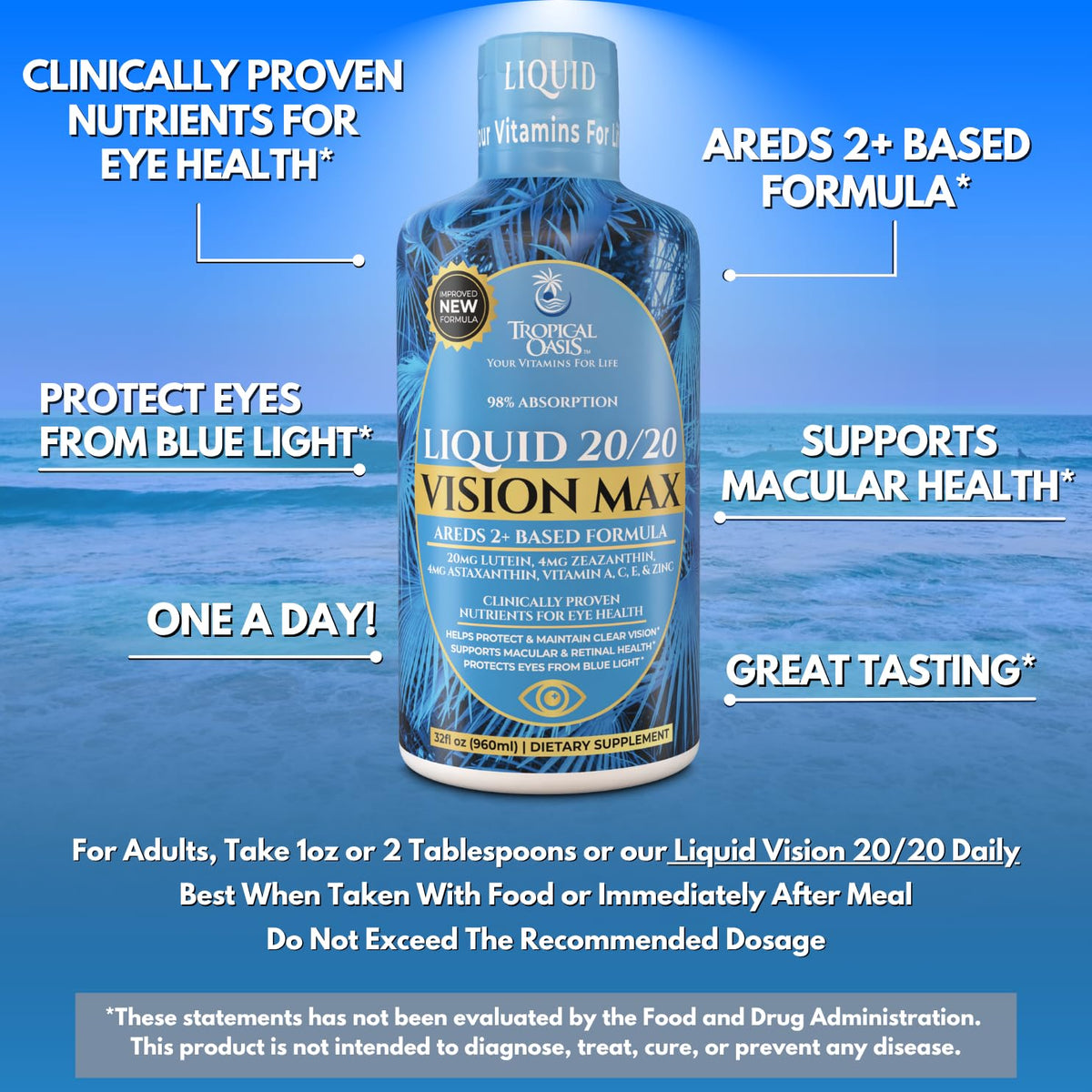 Tropical Oasis Liquid 20-20 Vision Support Eye Vitamin - 32 Fl Oz - image 3