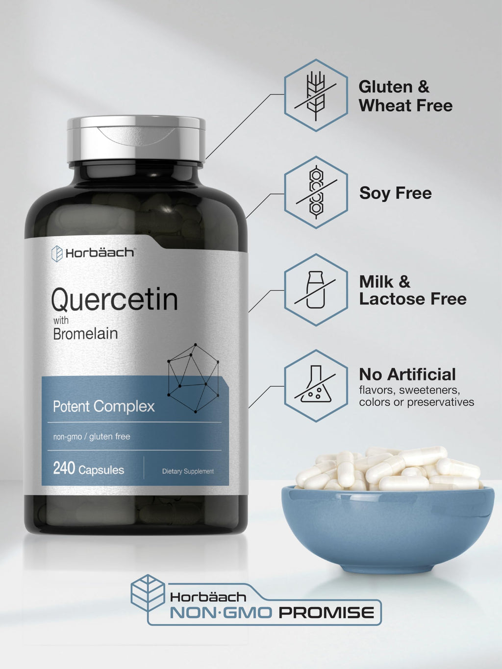 Horbäach Quercetin with Bromelain Supplement - 240 Capsules - image 5