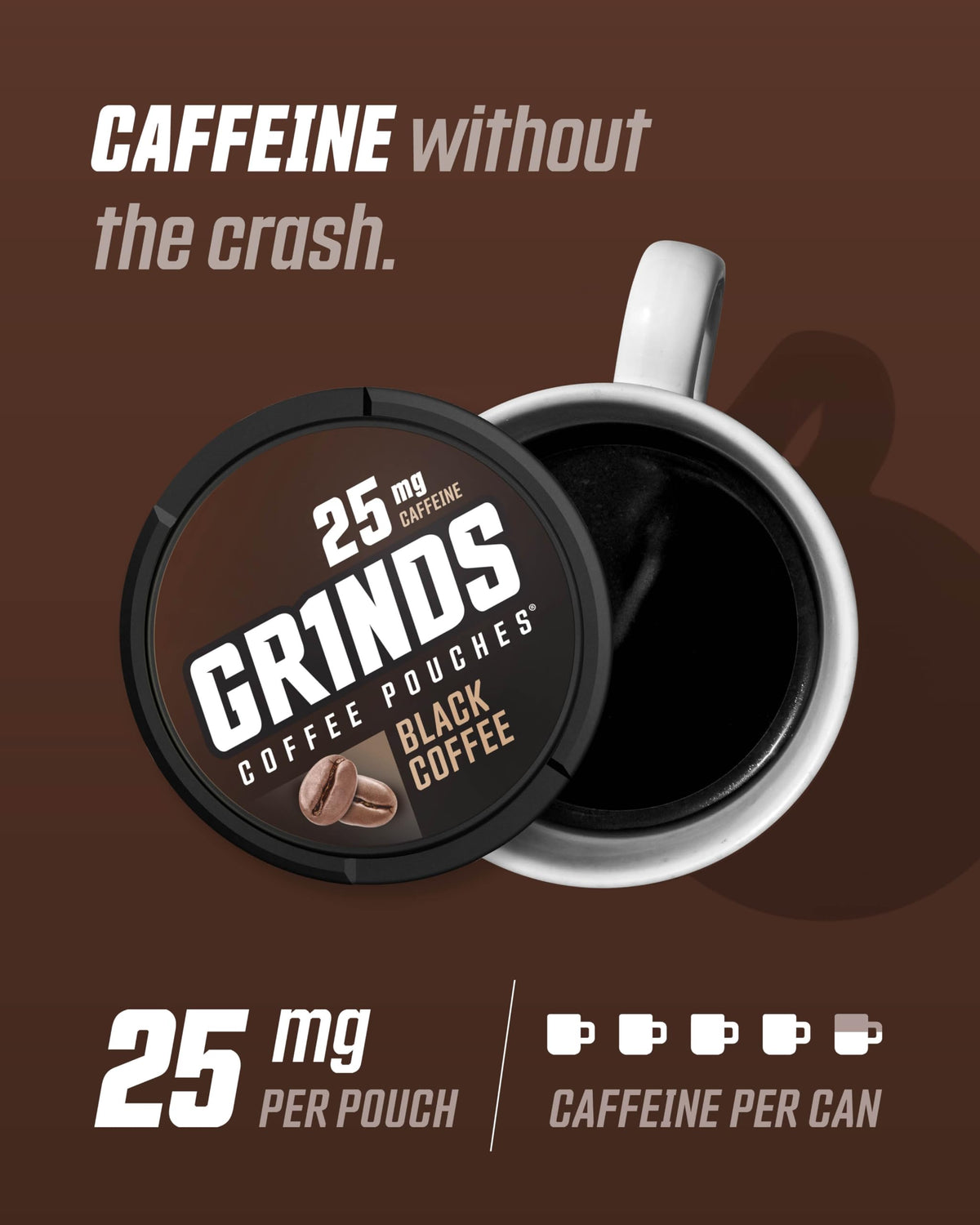 GRINDS Black Coffee Pouches, 25mg Caffeine - 6 Cans - image 3