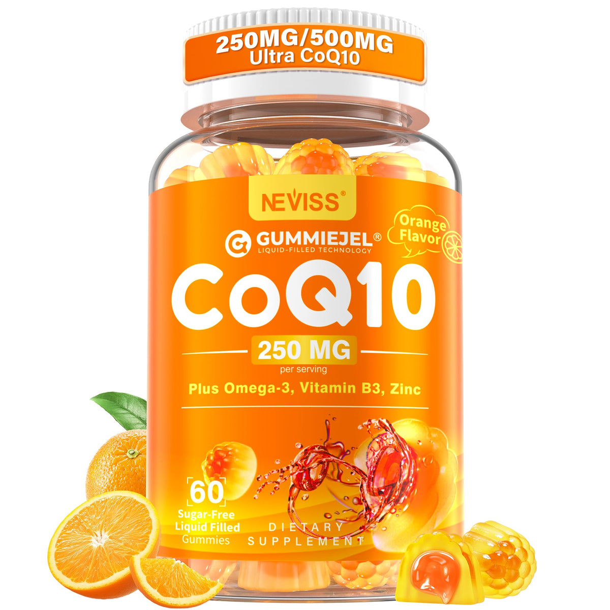 NEVISS Sugar-Free CoQ10 Filled Gummies 250mg for Women & Men