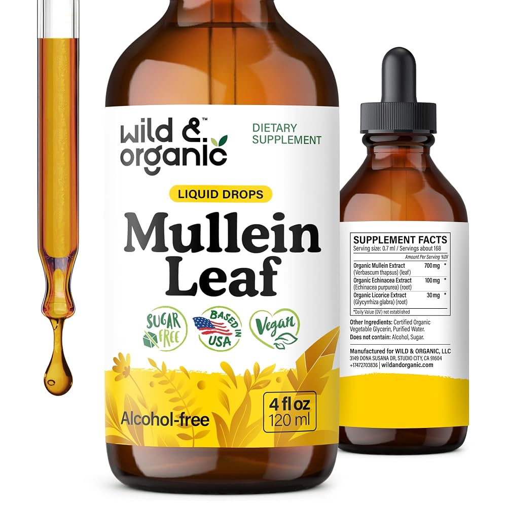 Wild & Organic Mullein Leaf Tincture - Lung Detox - Organic Mulein