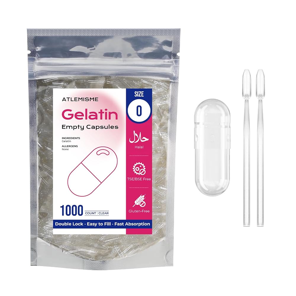 ATLEMISME Empty Gelatin Capsules Size 0 - 1000 Count