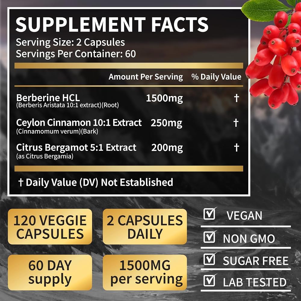 LSOIUX Berberine Supplement with Ceylon Cinnamon & Citrus Bergamot - image 2