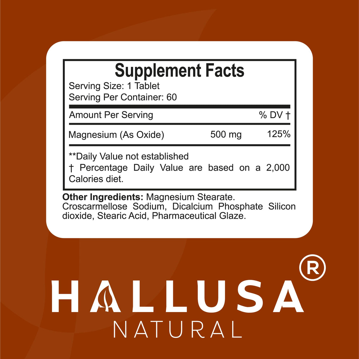 Hallusa Natural Magnesium Oxide 500 mg - 60 Capsules - image 3