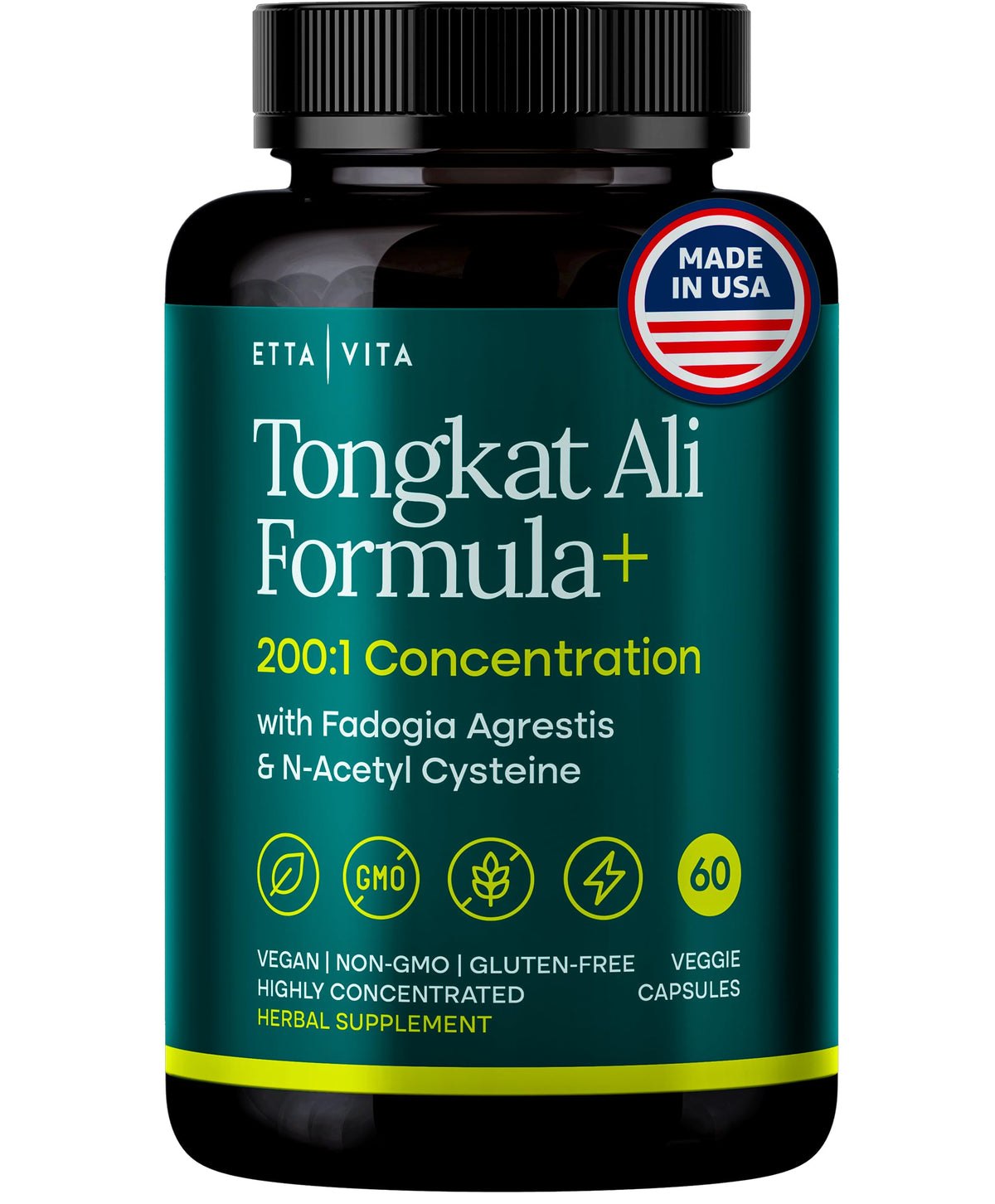 Etta Vita Testosterone Booster with Tongkat Ali & Fadogia Agrestis - 60 Capsules