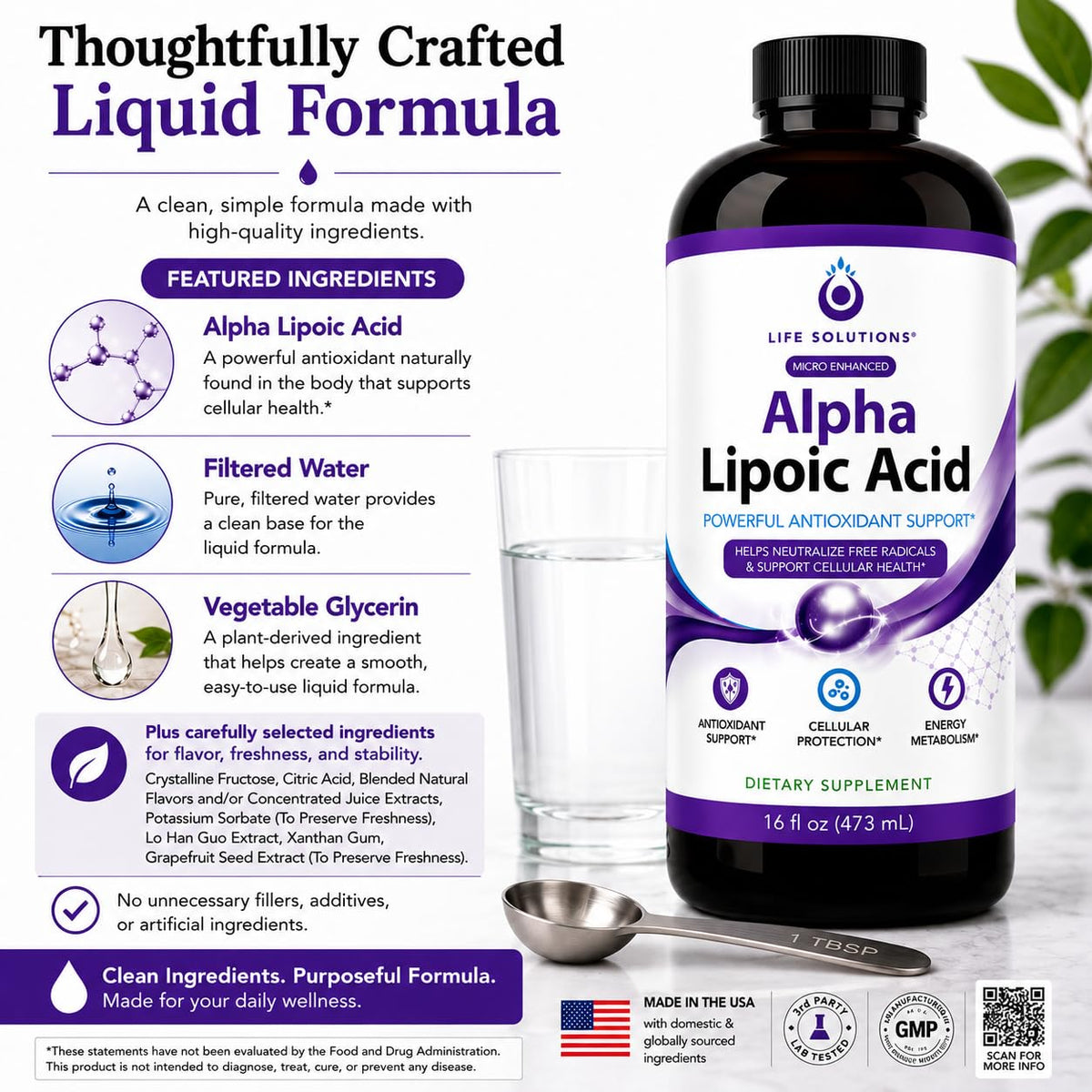 Life Solutions Liquid Alpha Lipoic Acid 50 mg Antioxidant Support - 16 fl oz - image 5