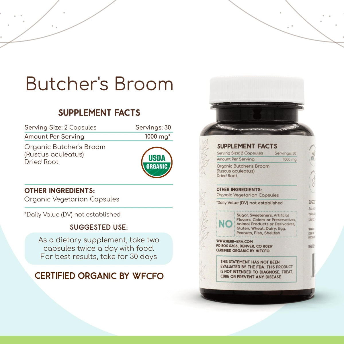 HerbEra Butcher's Broom Root 500 mg - 60 Capsules - image 3
