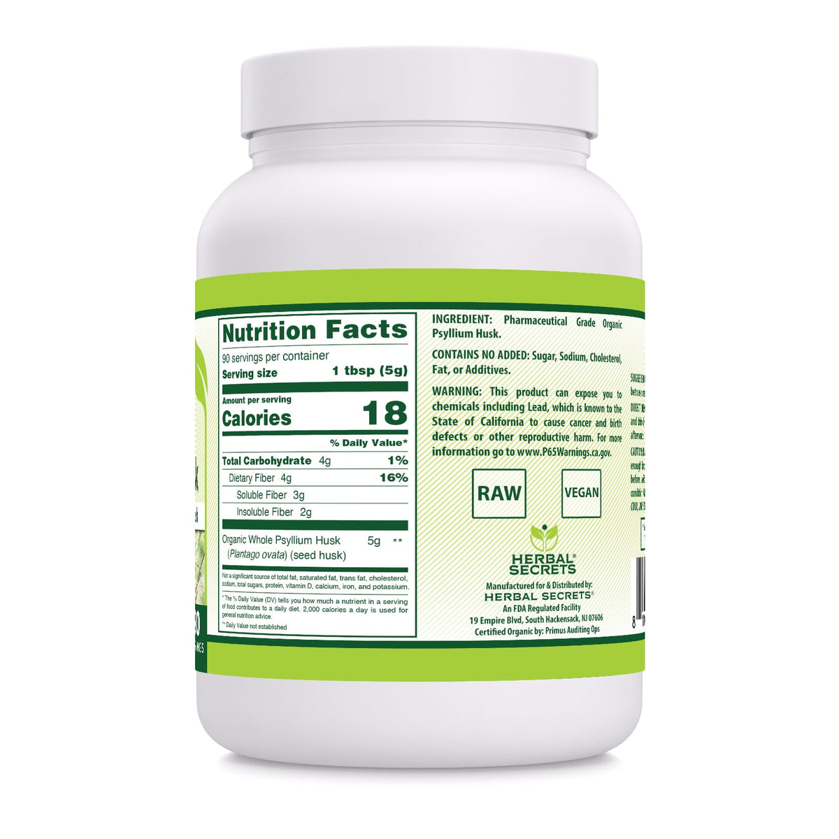 Herbal Secrets Whole Psyllium Husk Powder Supplement