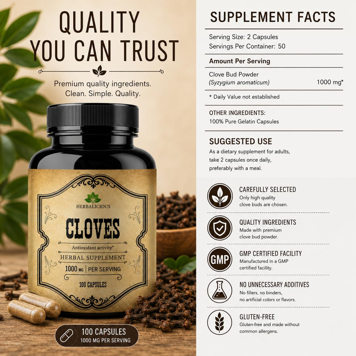HERBALICIOUS Cloves Capsules Natural Supplement - 100 Capsules - image 6