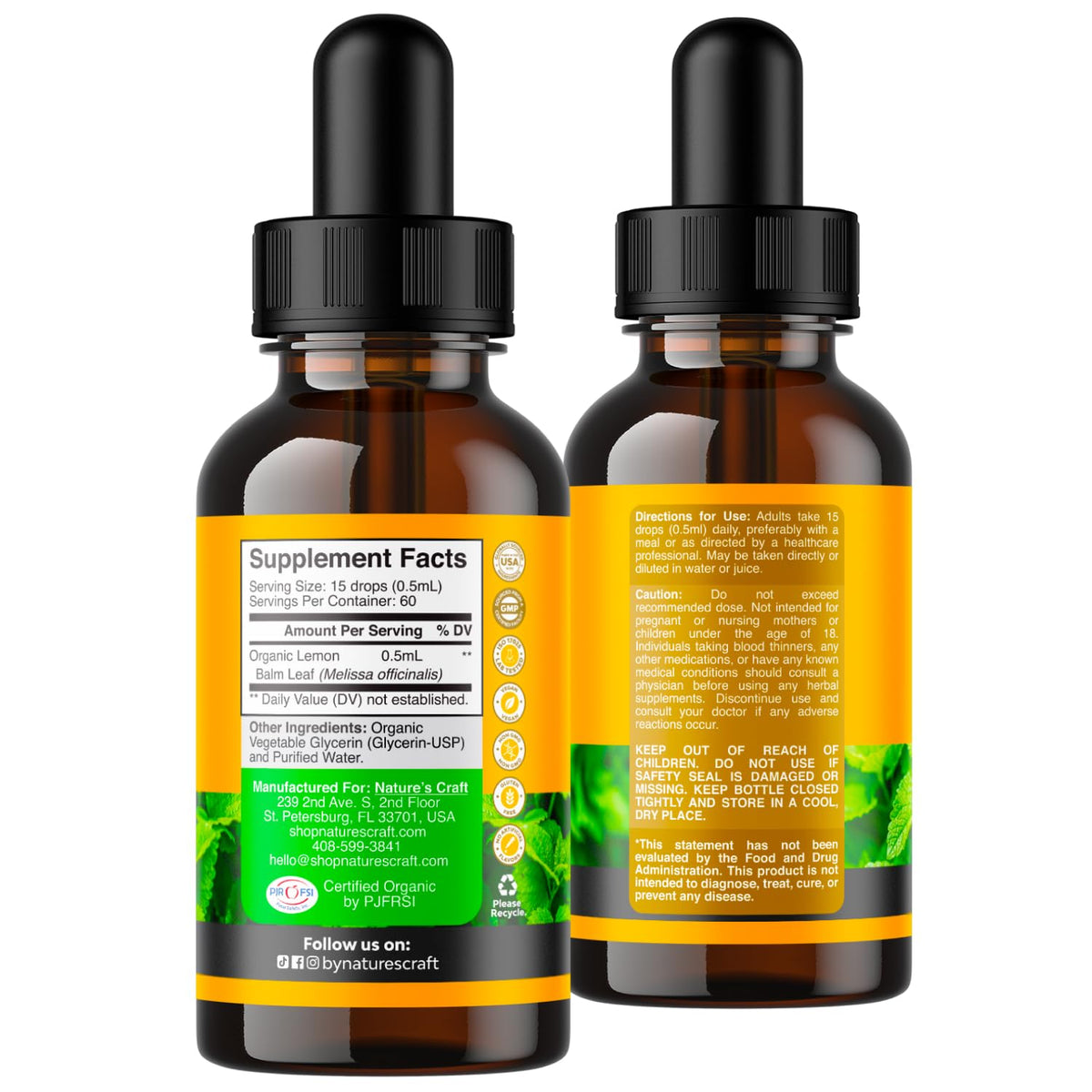 Natures Craft Organic Lemon Balm Leaf Liquid Extract for Immune