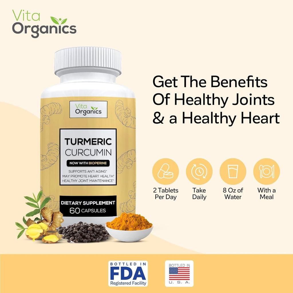 Vita Organics Turmeric Curcumin 1300mg Joint Support - 60 Capsules - image 5