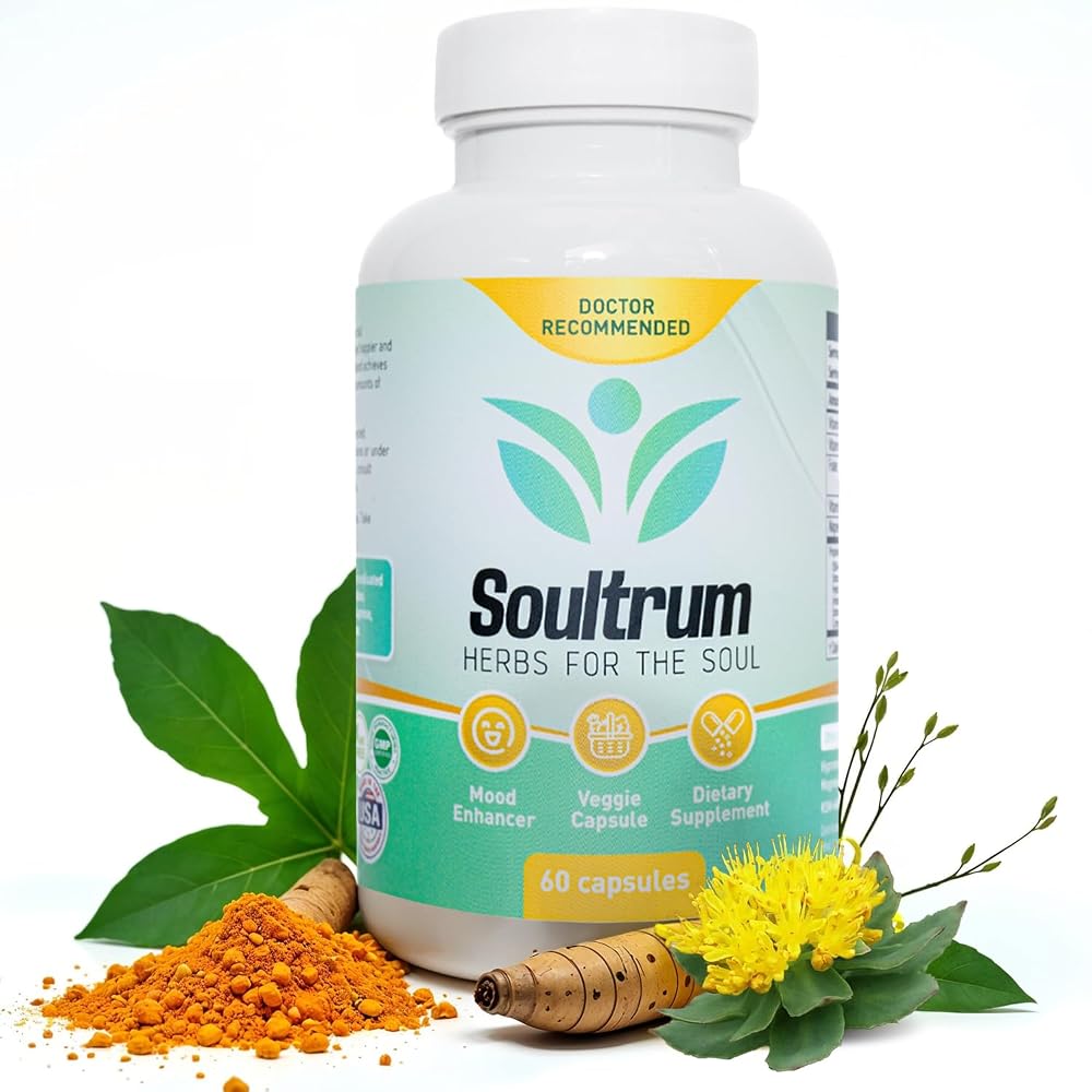 Soultrum Mood Support Supplement with Saffron & Ashwagandha - 60 Capsules