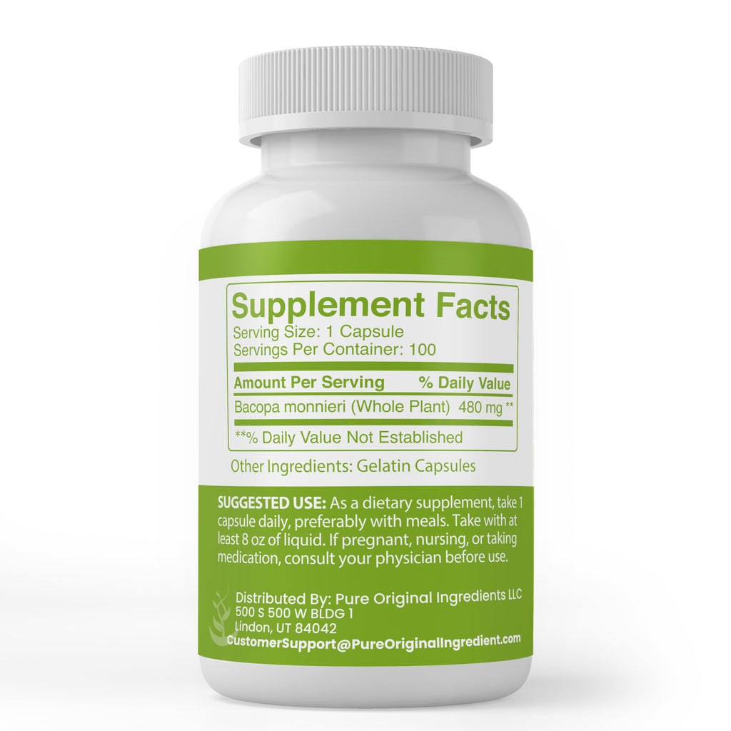 PURE ORIGINAL INGREDIENTS Bacopa Monnieri - 100 Capsules - image 2