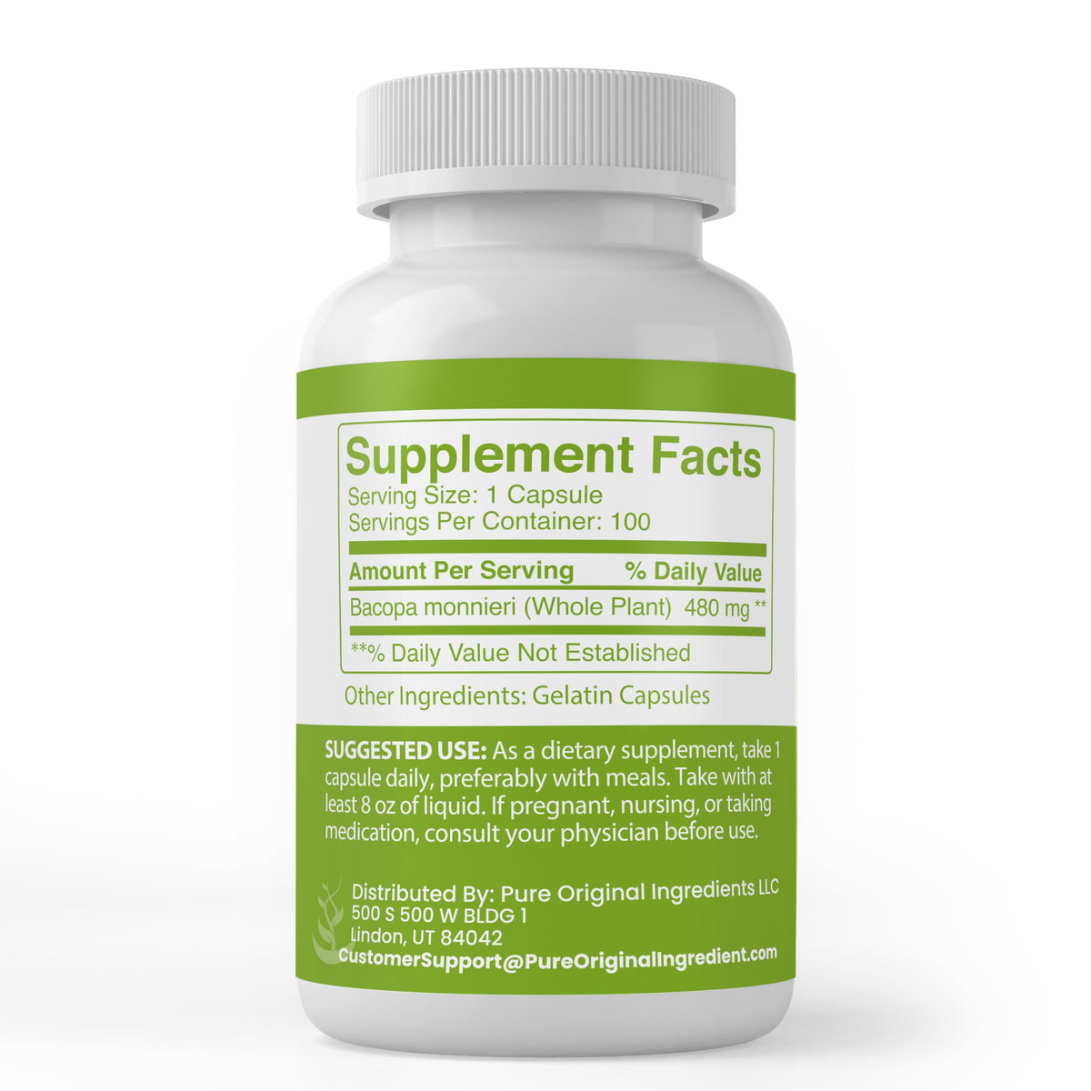 PURE ORIGINAL INGREDIENTS Bacopa Monnieri - 100 Capsules - image 2