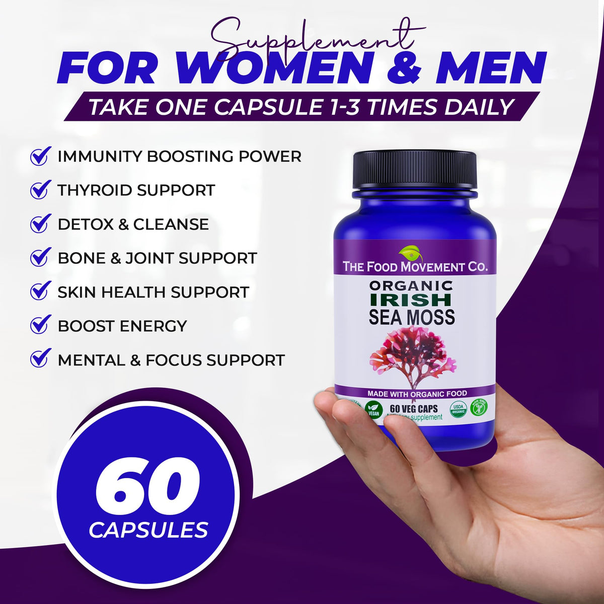 THE FOOD MOVEMENT CO. Irish Sea Moss Prebiotic - 60 Vegetarian Capsules - image 4