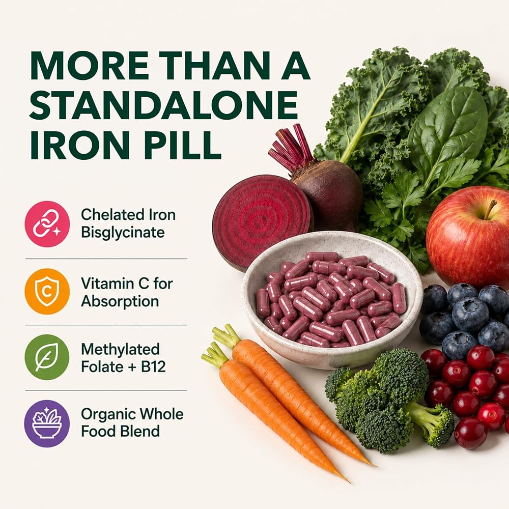 PlantFusion Vegan Iron Blood Support with Ferrochel & B12 - 60 Capsules - image 2