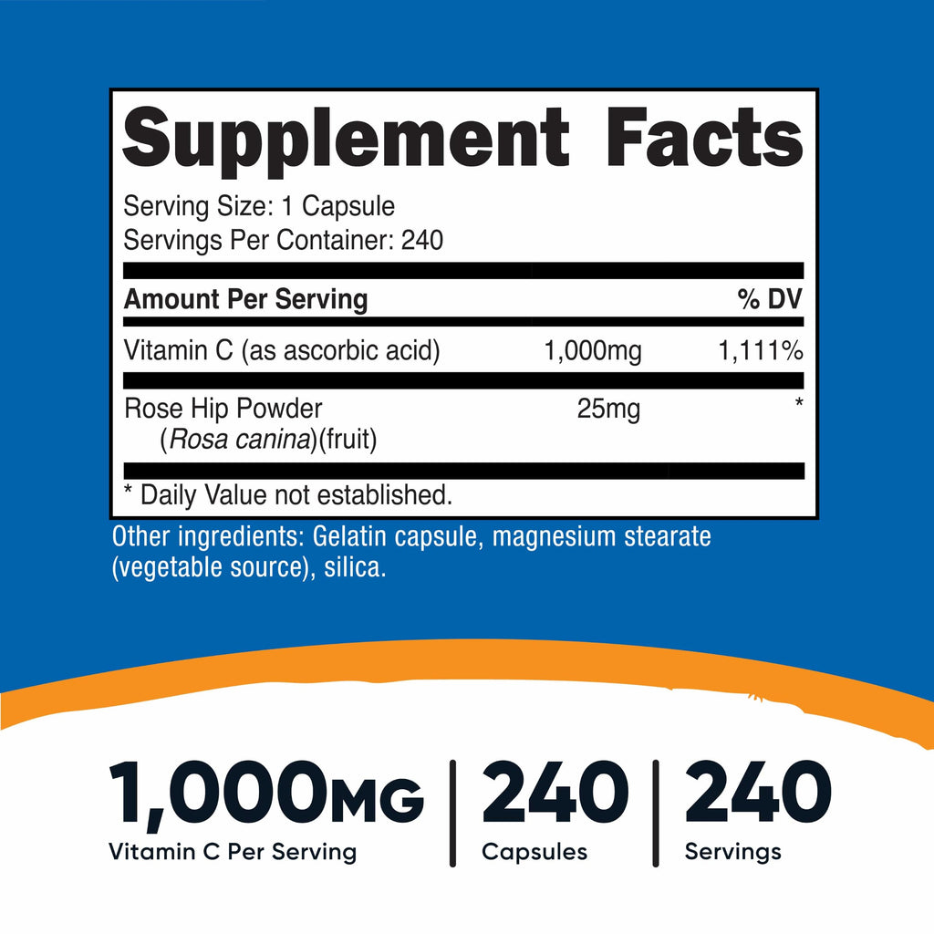 Nutricost Vitamin C with Rose Hips 1025mg