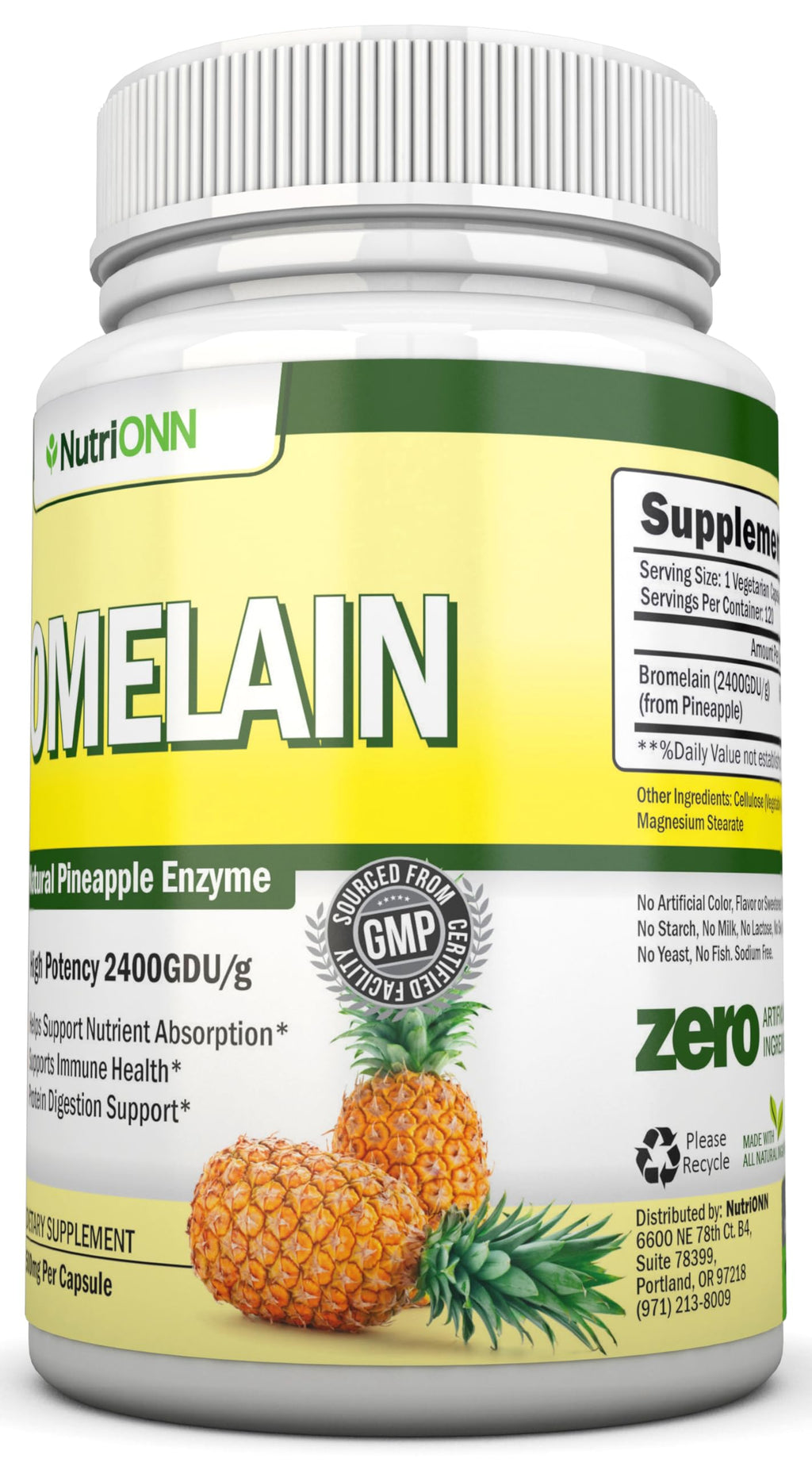 NutriONN Bromelain 500mg Enzyme Extract - 120 Vegetarian Capsules - image 5
