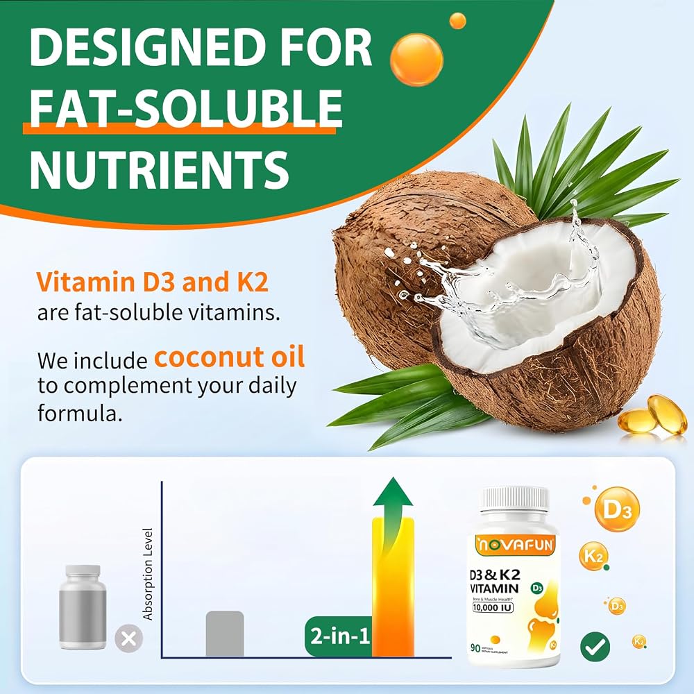 Novafun Vitamin D3 K2 10000 IU Supplement - 90 Softgels - image 4
