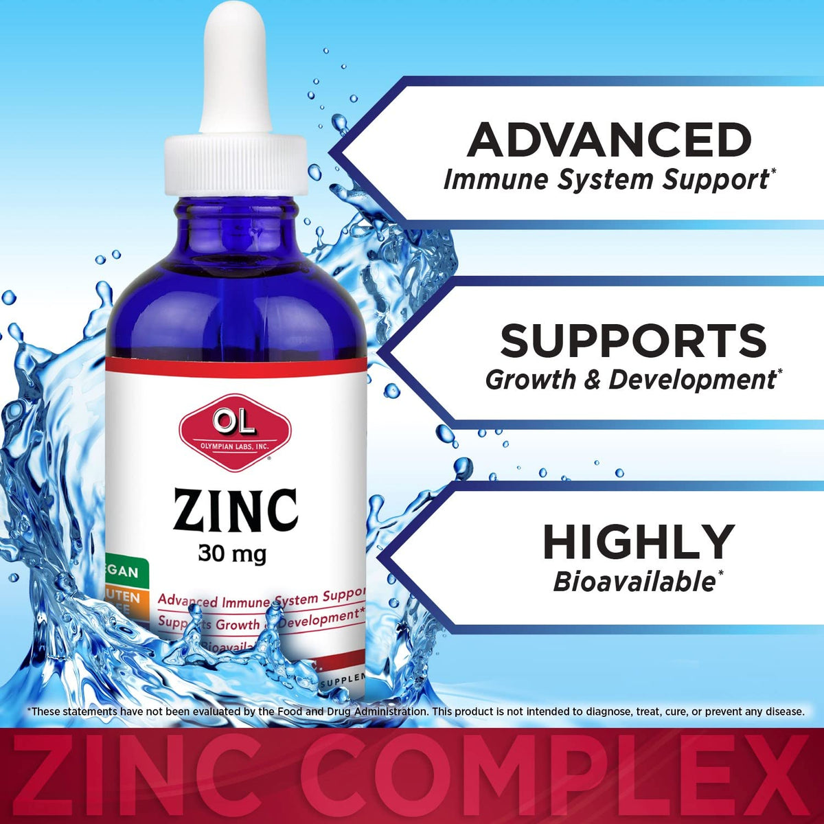 Olympian Labs Liquid Zinc 30mg Immune Support - 2 Fl Oz - image 2