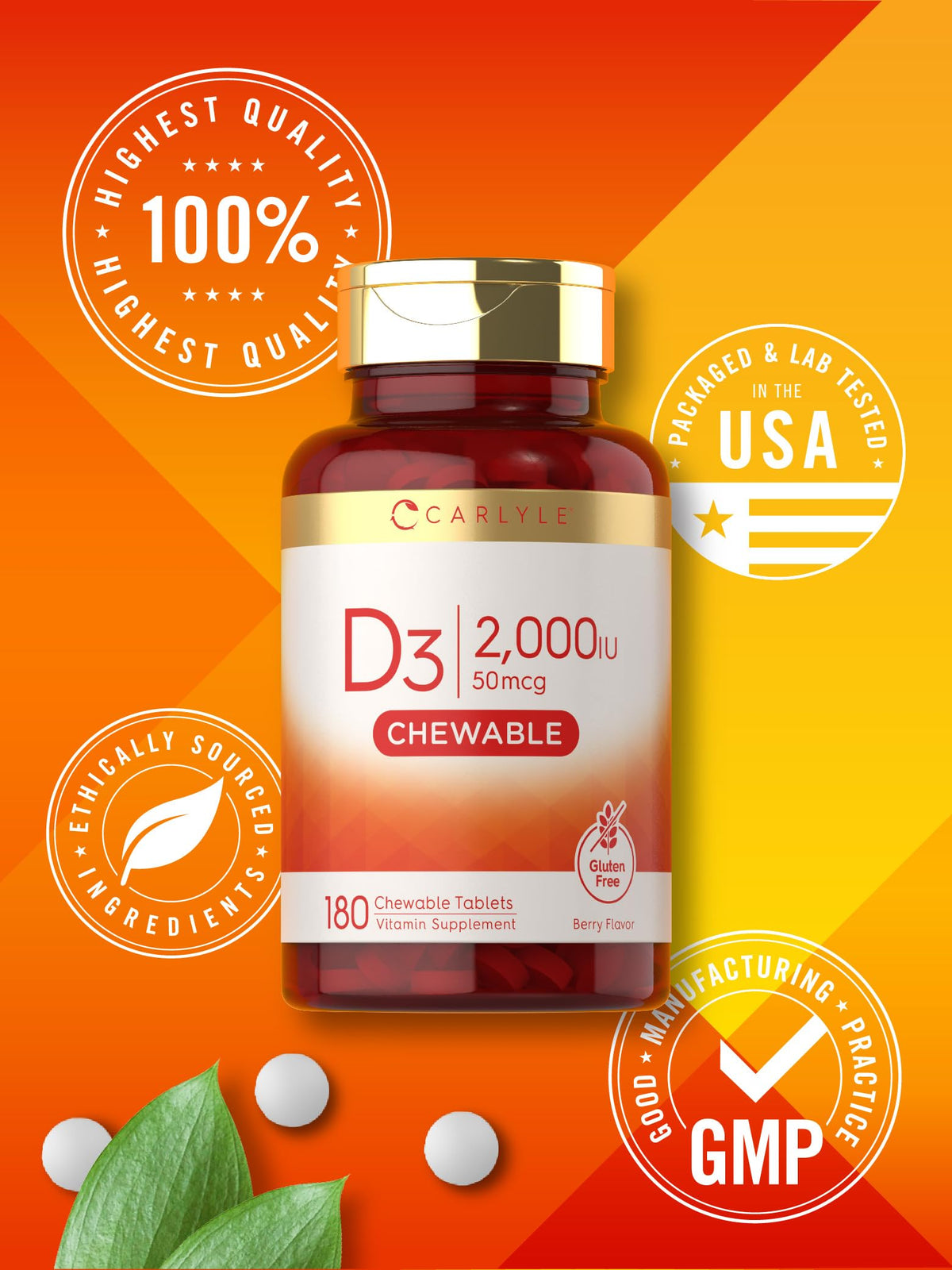 Carlyle Chewable Vitamin D3 2000 IU - 180 Tablets - image 6