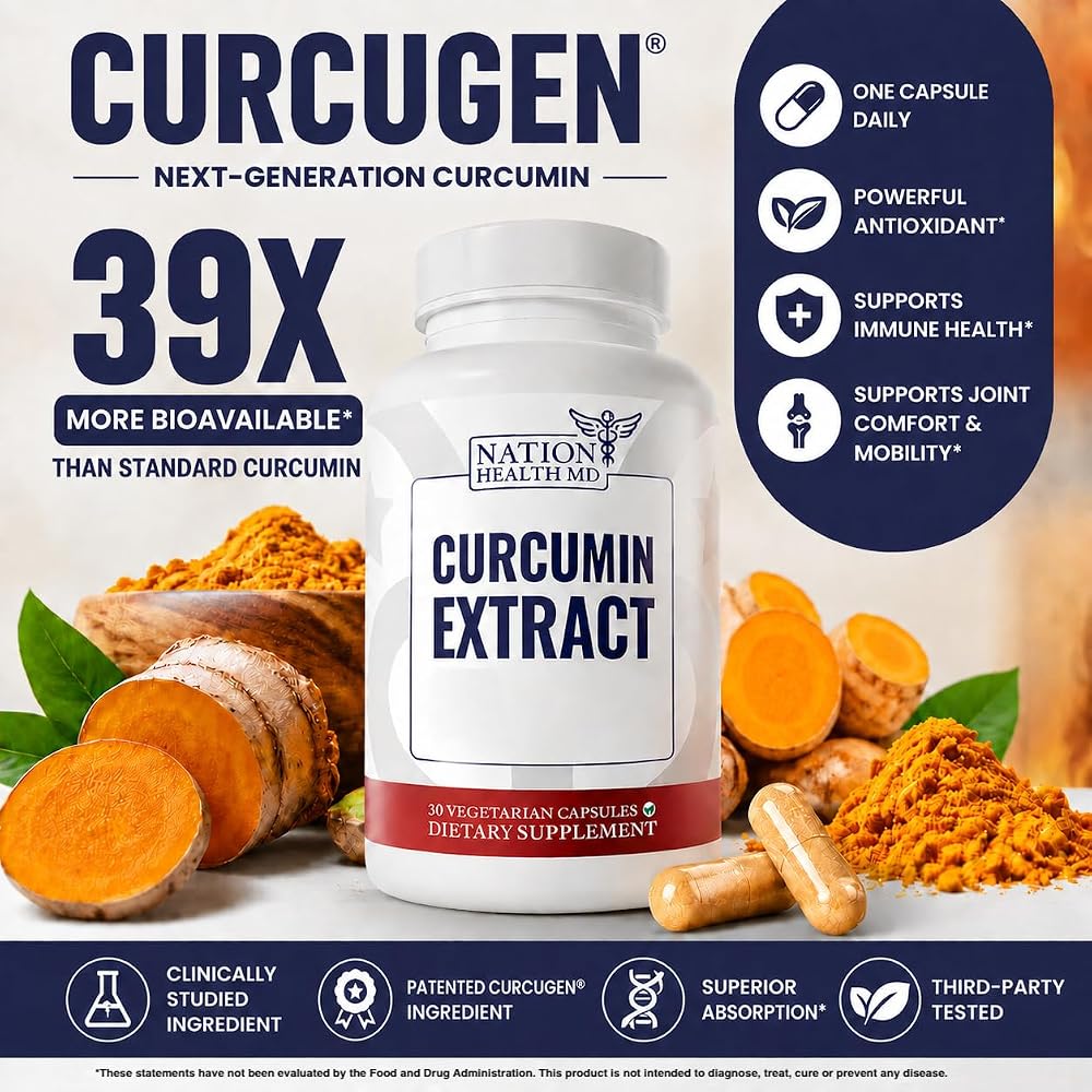 NATION HEALTH MD Turmeric Curcumin Joint Comfort - 30 Vegetarian Capsules - image 2